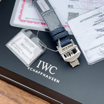 PORTOFINO AUTOMATIC 34 WATCH SILVER CASE WITH NAVY BLUE LEATHER STRAP AND WHITE DIAL