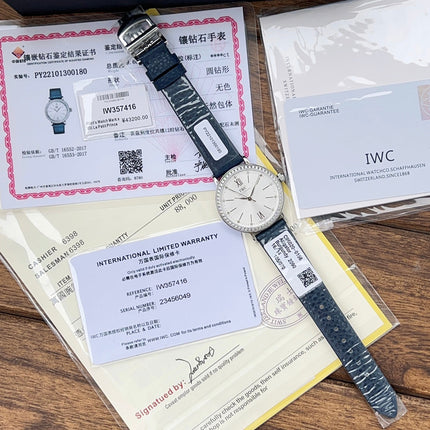 PORTOFINO AUTOMATIC 34 WATCH SILVER CASE WITH NAVY BLUE LEATHER STRAP AND WHITE DIAL