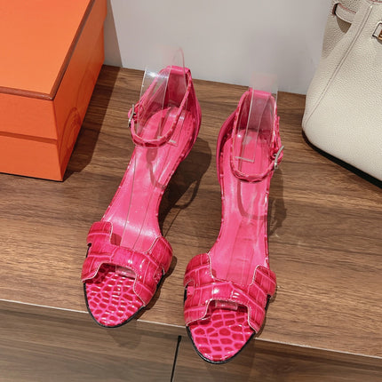 PREMIERE 70 SANDAL IN WATERMELON PINK CROCODILE LEATHER