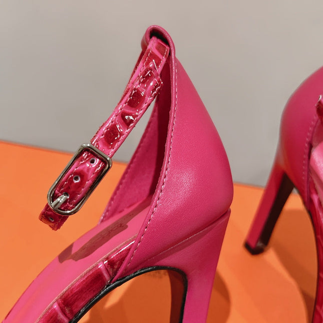 PREMIERE 115 SANDAL IN WATERMELON PINK CROCODILE LEATHER