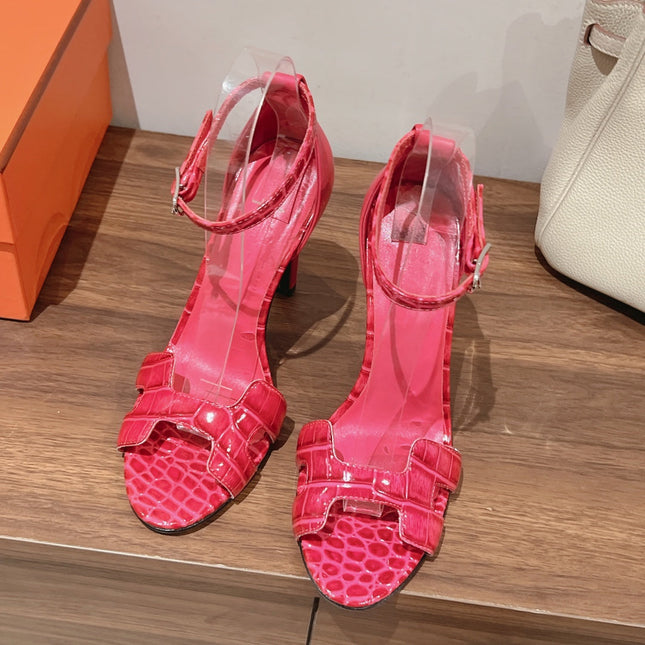 PREMIERE 115 SANDAL IN WATERMELON PINK CROCODILE LEATHER