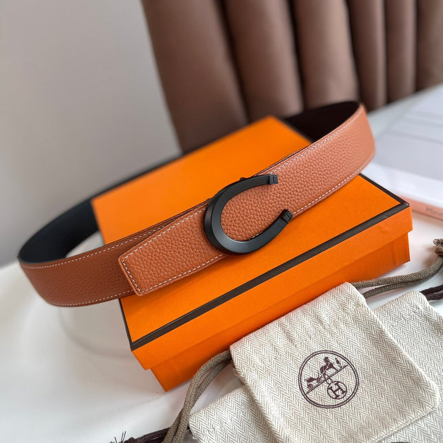 LUCK BELT BUCKLE & REVERSIBLE GINGER ORANGE LEATHER STRAP 38MM BLACK HARDWARE