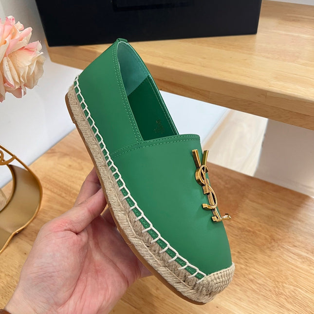 SL YVES LOGO SLIP ON DARK GREEN CALFSKIN
