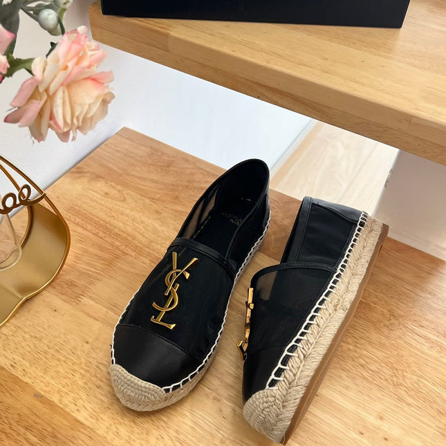 SL YVES LOGO SLIP ON BLACK CALFSKIN AND MESH