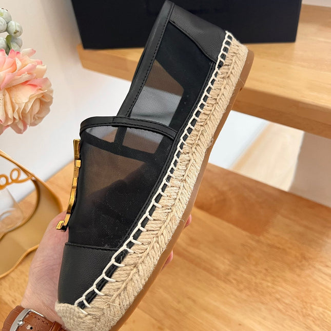 SL YVES LOGO SLIP ON BLACK CALFSKIN AND MESH