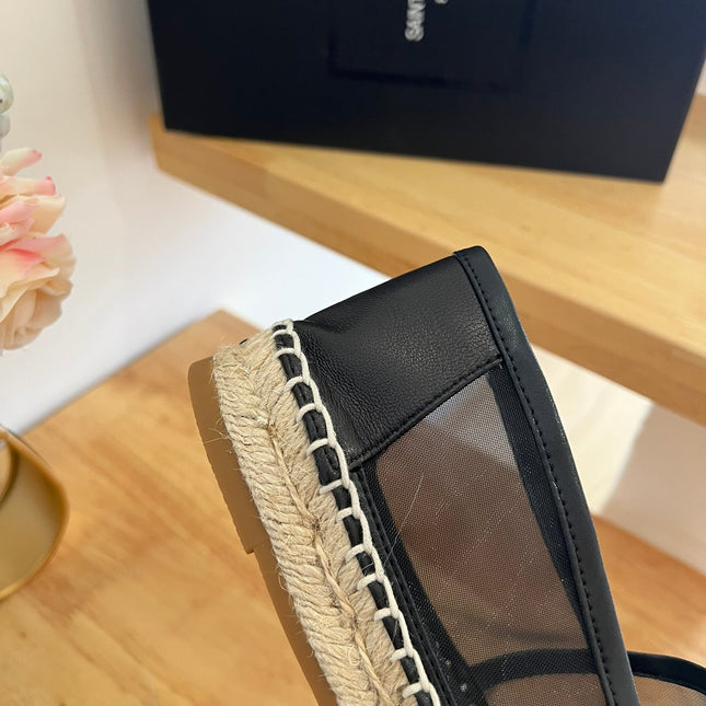 SL YVES LOGO SLIP ON BLACK CALFSKIN AND MESH