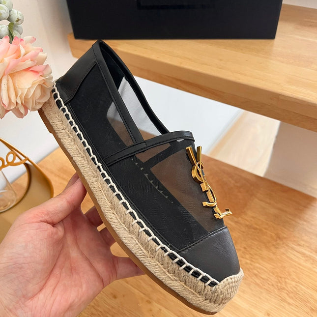 SL YVES LOGO SLIP ON BLACK CALFSKIN AND MESH