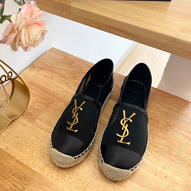 SL YVES LOGO SLIP ON BLACK CALFSKIN AND MESH