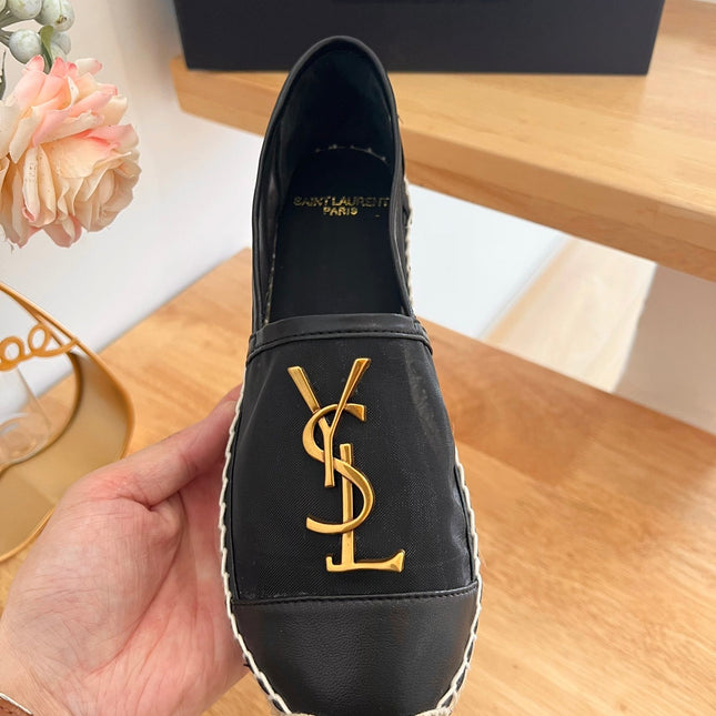 SL YVES LOGO SLIP ON BLACK CALFSKIN AND MESH