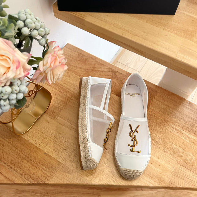 SL YVES LOGO SLIP ON WHITE CALFSKIN AND MESH