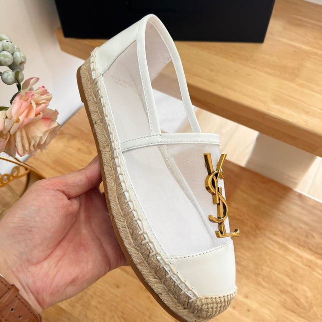 SL YVES LOGO SLIP ON WHITE CALFSKIN AND MESH