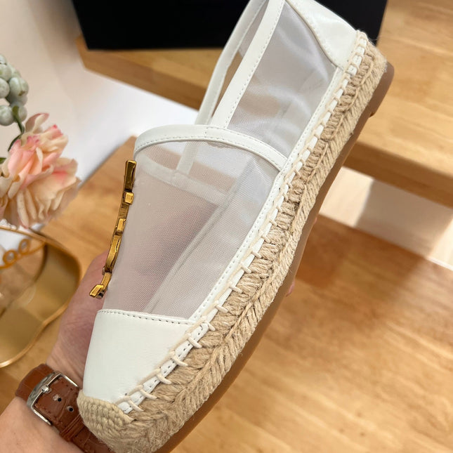 SL YVES LOGO SLIP ON WHITE CALFSKIN AND MESH