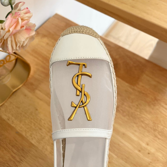 SL YVES LOGO SLIP ON WHITE CALFSKIN AND MESH