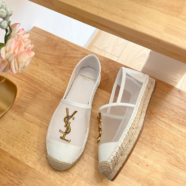 SL YVES LOGO SLIP ON WHITE CALFSKIN AND MESH