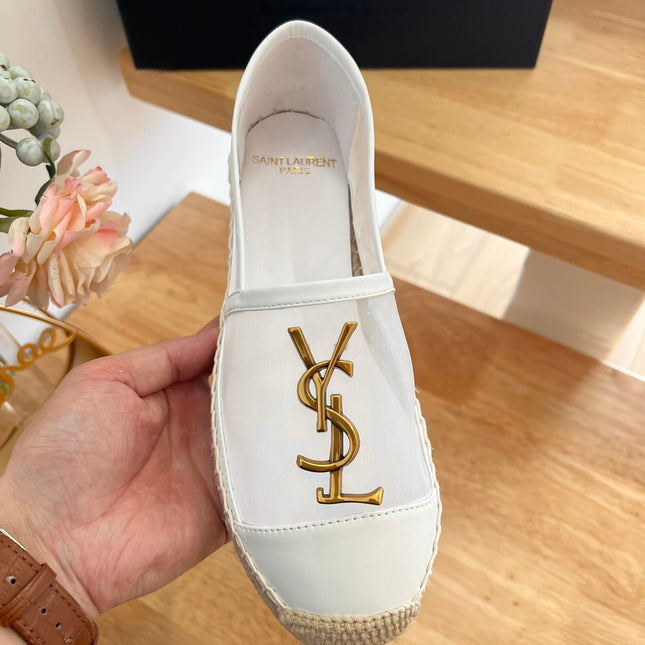 SL YVES LOGO SLIP ON WHITE CALFSKIN AND MESH