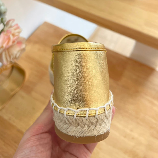 SL YVES LOGO SLIP ON METALLIC GOLD CALFSKIN AND MESH