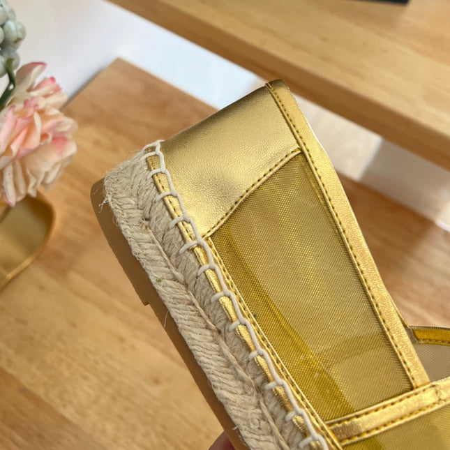 SL YVES LOGO SLIP ON METALLIC GOLD CALFSKIN AND MESH