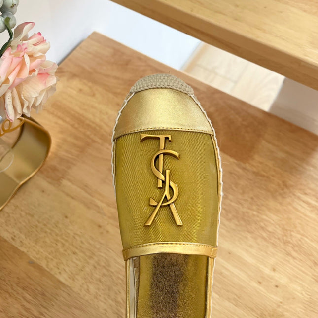 SL YVES LOGO SLIP ON METALLIC GOLD CALFSKIN AND MESH