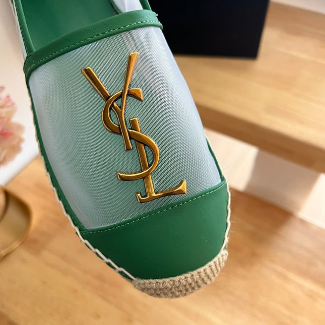 SL YVES LOGO SLIP ON DARK GREEN CALFSKIN AND MESH