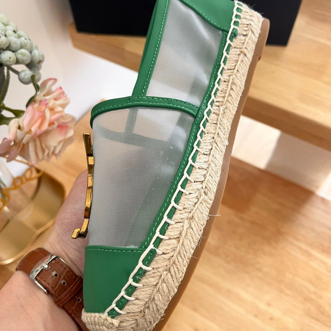 SL YVES LOGO SLIP ON DARK GREEN CALFSKIN AND MESH