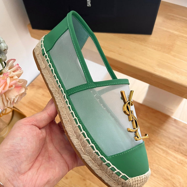 SL YVES LOGO SLIP ON DARK GREEN CALFSKIN AND MESH