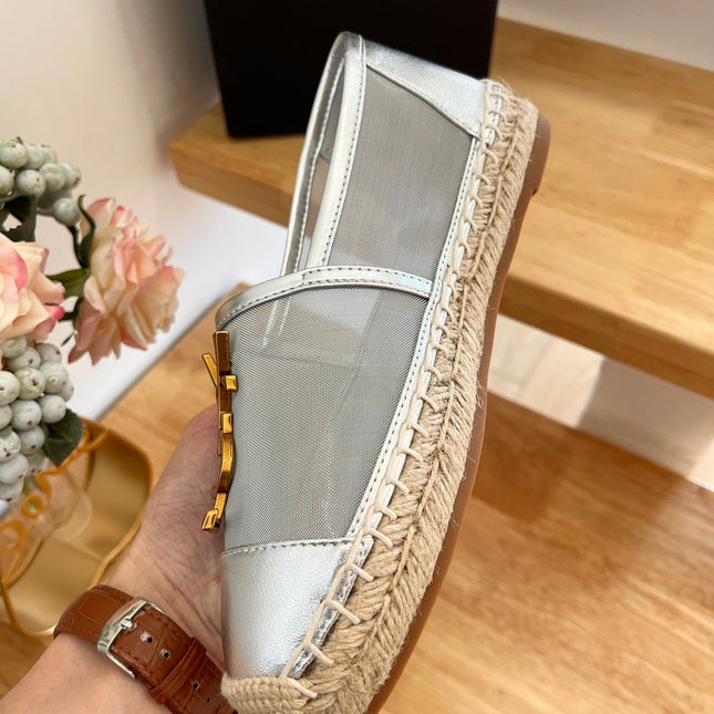 SL YVES LOGO SLIP ON SILVER CALFSKIN AND MESH