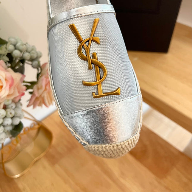 SL YVES LOGO SLIP ON SILVER CALFSKIN AND MESH