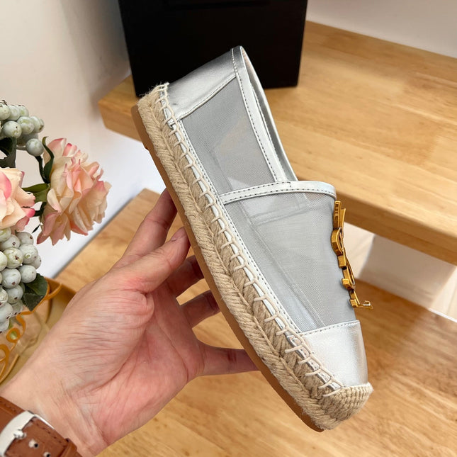 SL YVES LOGO SLIP ON SILVER CALFSKIN AND MESH