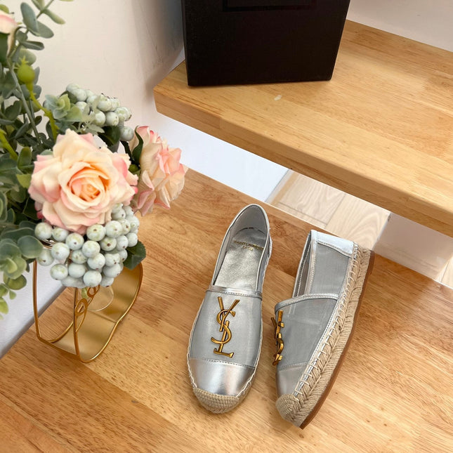 SL YVES LOGO SLIP ON SILVER CALFSKIN AND MESH