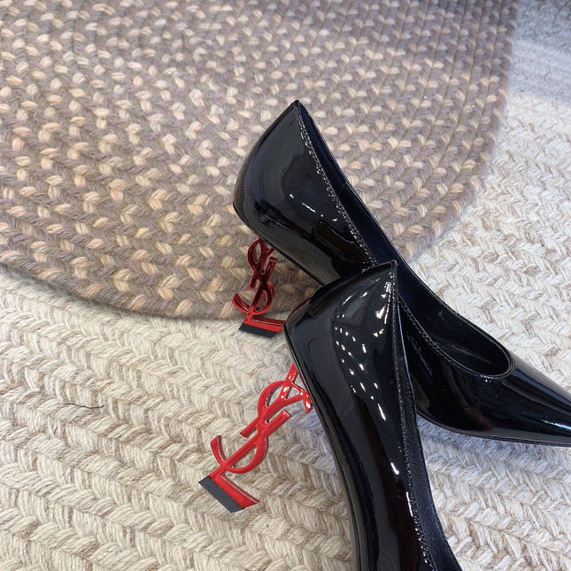OPYUM RED HEEL PUMPS IN BLACK GLOSSY CALFSKIN