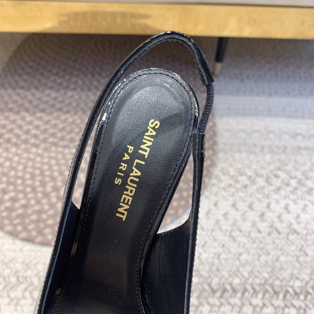 OPYUM RED HEEL SLINGBACK PUMPS IN BLACK GLOSSY CALFSKIN