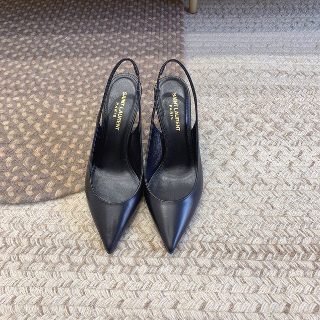 OPYUM BLACK HEEL SLINGBACK PUMPS IN BLACK SMOOTH LAMBSKIN