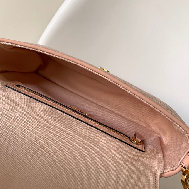Fend Baguette Pink Canvas Bag 27 with FF Embroidery Ghw