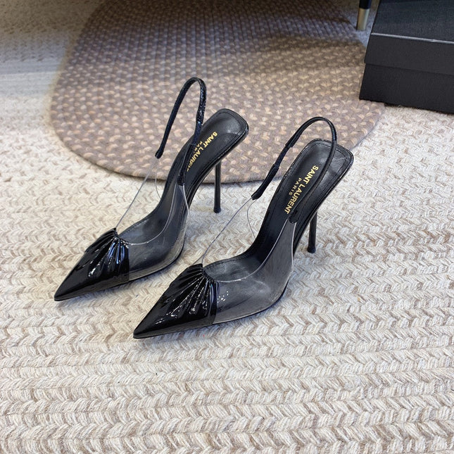 HIGH SLINGBACK IN BLACK GLOSSY CALFSKIN SPLICED WITH TPU