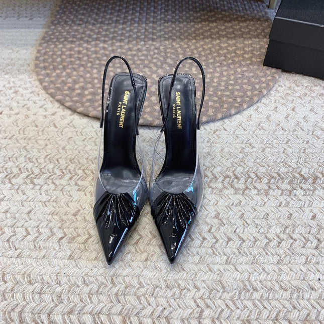 HIGH SLINGBACK IN BLACK GLOSSY CALFSKIN SPLICED WITH TPU