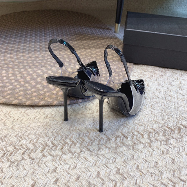 HIGH SLINGBACK IN BLACK GLOSSY CALFSKIN SPLICED WITH TPU