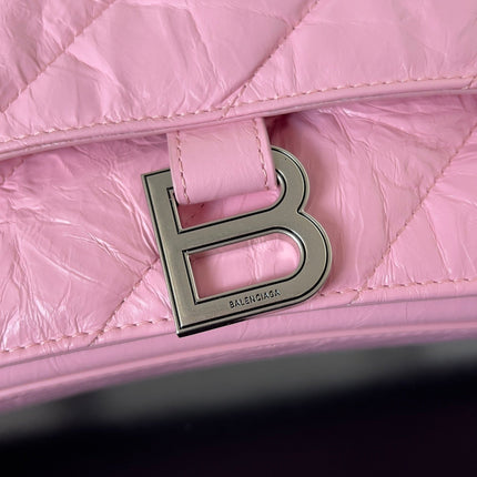 CRUSH CHAINED BAG 32 IN PINK QUILTED CRUSHED CALFSKIN SILVER HARDWARE