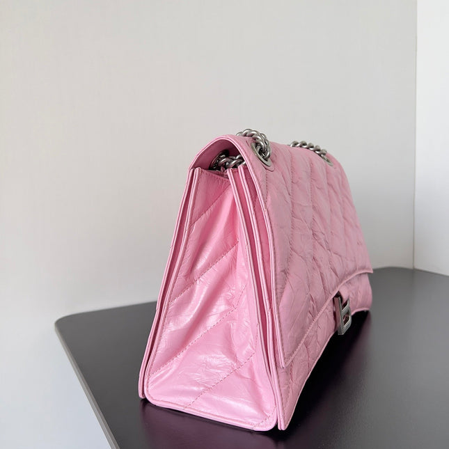 CRUSH CHAINED BAG 32 IN PINK QUILTED CRUSHED CALFSKIN SILVER HARDWARE