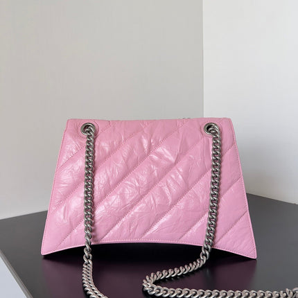 CRUSH CHAINED BAG 32 IN PINK QUILTED CRUSHED CALFSKIN SILVER HARDWARE