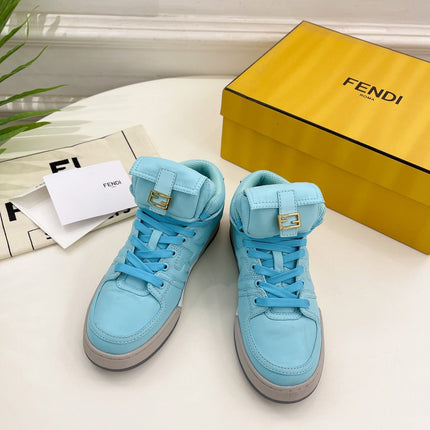 FENDI LOGO SOCK SNEAKER BOOTS IN SKY BLUE LAMBSKIN