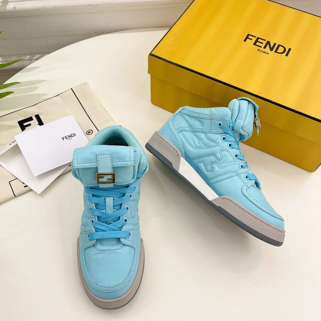 FENDI LOGO SOCK SNEAKER BOOTS IN SKY BLUE LAMBSKIN