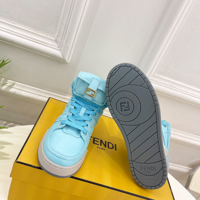 FENDI LOGO SOCK SNEAKER BOOTS IN SKY BLUE LAMBSKIN