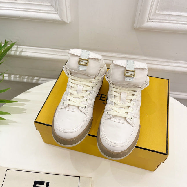 FENDI LOGO SOCK SNEAKER BOOTS IN WHITE LAMBSKIN