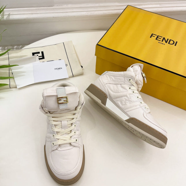 FENDI LOGO SOCK SNEAKER BOOTS IN WHITE LAMBSKIN