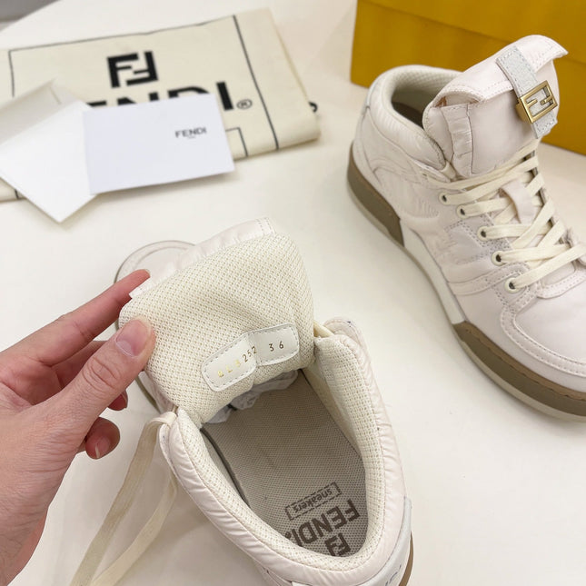 FENDI LOGO SOCK SNEAKER BOOTS IN WHITE LAMBSKIN