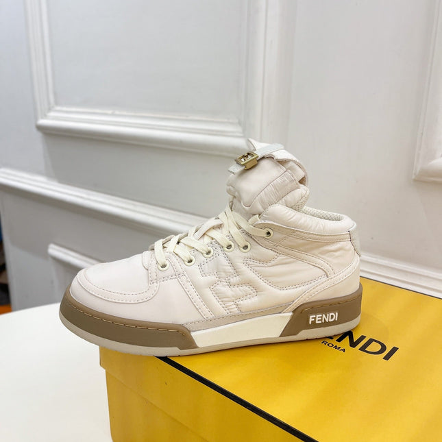 FENDI LOGO SOCK SNEAKER BOOTS IN WHITE LAMBSKIN