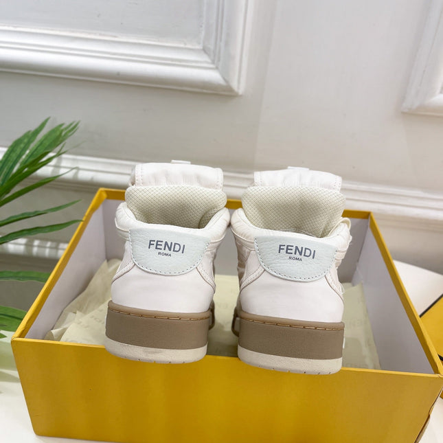 FENDI LOGO SOCK SNEAKER BOOTS IN WHITE LAMBSKIN