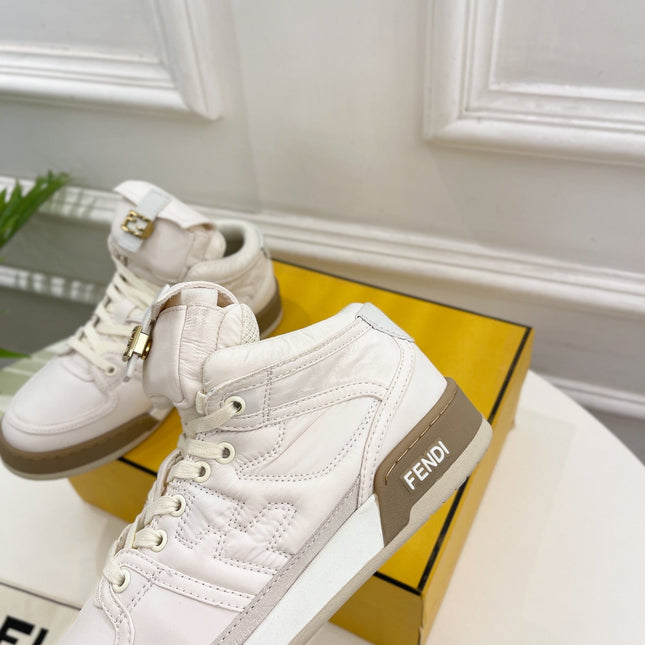 FENDI LOGO SOCK SNEAKER BOOTS IN WHITE LAMBSKIN