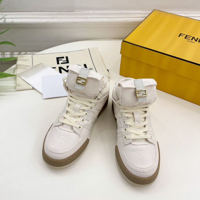 FENDI LOGO SOCK SNEAKER BOOTS IN WHITE LAMBSKIN