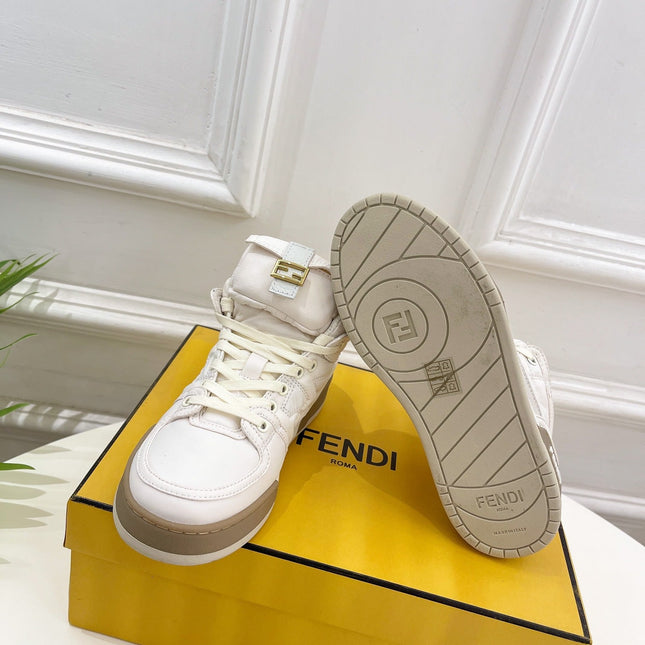 FENDI LOGO SOCK SNEAKER BOOTS IN WHITE LAMBSKIN